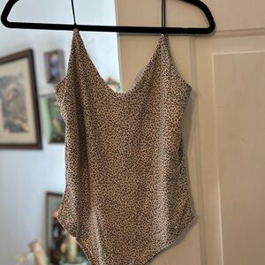 Gaze Tan and Cream Asymmetrical Sleeveless Bodysuit